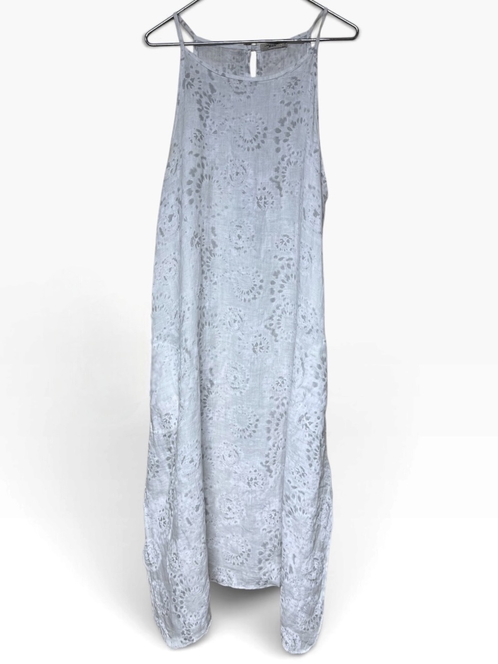 Lungo L’Arno white & gray linen swirl pattern halter neck maxi dress Made Italy